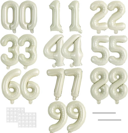 TONIFUL 20Pcs Number Balloon 2 Set 16 Inch Cream White 0-9 Numbers Balloons | by TONIFUL