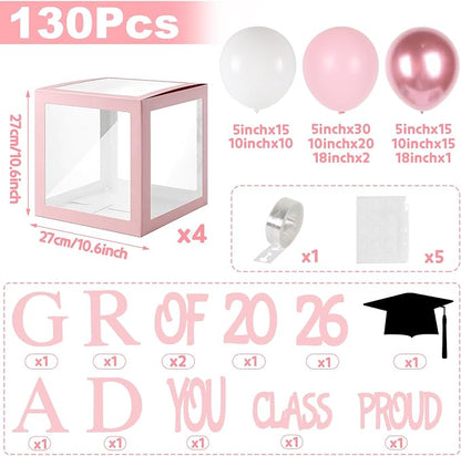 Graduation Decorations 2026, PROUD OF YOU, Class of 2026 and 130pcs Light Pink - Image 2