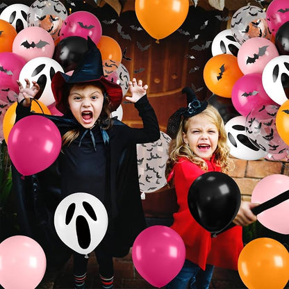 Orange Pink Halloween Balloons, 12 Inch Ghost Balloons, Bat Print Balloon - Image 6