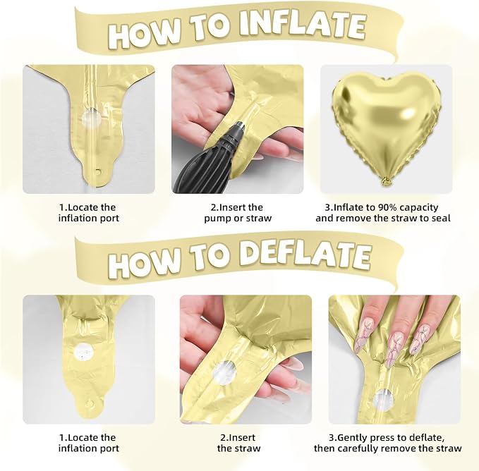 Gold White Heart Balloons - Image 3