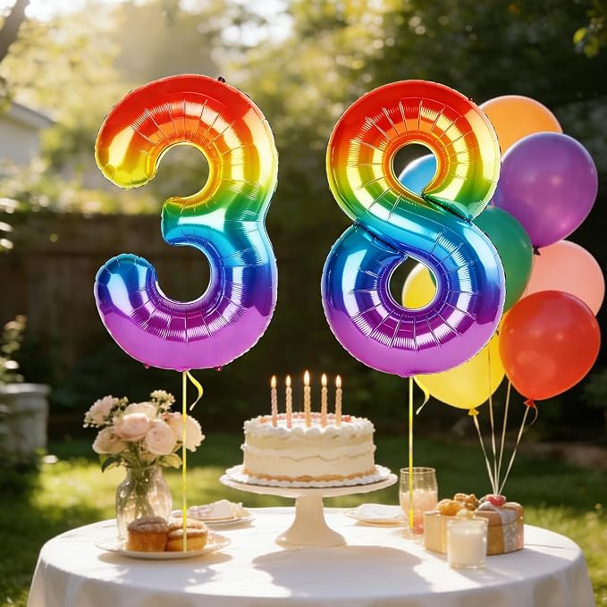 40 Inch Number 38 Balloons for 38th Birthday Party Decorations, 0-100 Rainbow - Image 3