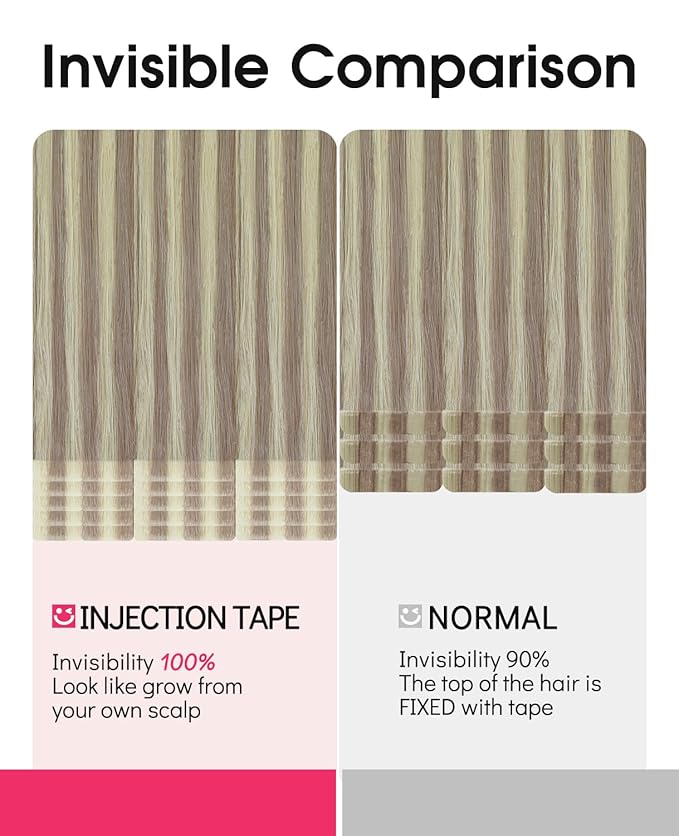Youngsmile Injection Tape in Hair Extensions Human Hair #18P613 Ash Blonde with Bleach Blonde Real Human Hair 20pcs 35g 16 Inch Injected Tape in Hair Extensions Seamless Tape ins (#18P613,16'')