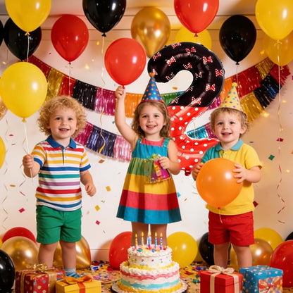 40 Inch Red Cartoon Mouse Number 2 Balloon, Birthday Party Decorations | Black - Image 6
