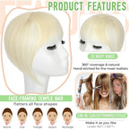 Bangs Hair Clip in Bangs 360°3D Cover Hair Topper Synthetic HairPieces for Women Bleach Blonde Wispy Fake Bangs Toppers for Daily Wear