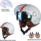 Open Face Motorcycle Helmet for Adults, DOT Approved,3/4 Retro Vespa Helmet, Dual Visors Men's and Women's Motorbike Casco for Moped Cruiser Bobber and Chopper