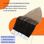 Full Shine Tape in Hair Extensions Human Hair Color 1B/18 Black to Blonde Straight Remy Double Sided Tape in Extensions Real Human Hair 16 Inch Straight Seamless Skin Weft 20PCS 50g for Wedding