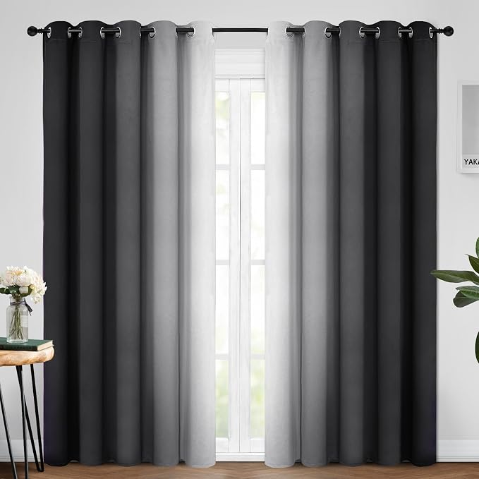 Yakamok Ombre Curtains Black and Greyish White by Yakamok