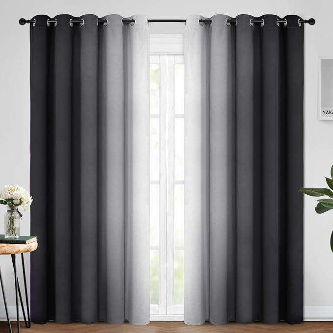 Yakamok Ombre Curtains Black and Greyish White by Yakamok