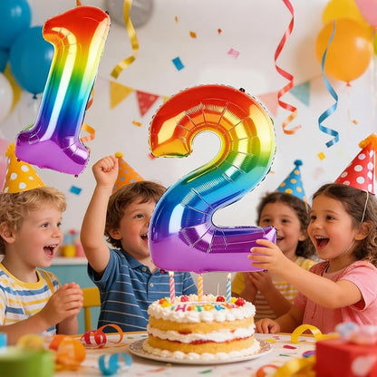 40 Inch Number 12 Balloons for 12th Birthday Party Decorations, 0-100 Rainbow - Image 2