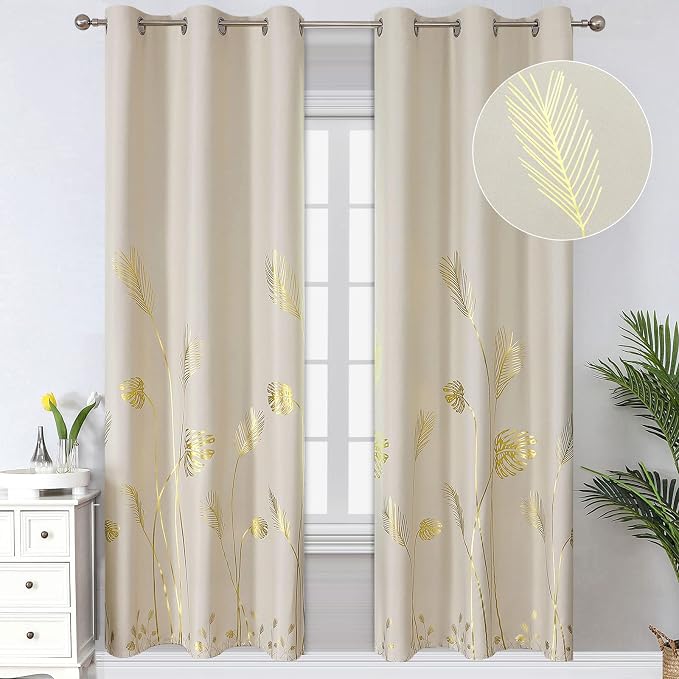 Cream Beige Blackout Curtains 72 Inches Length 2 Panels Set by ESTELARTEXTILER
