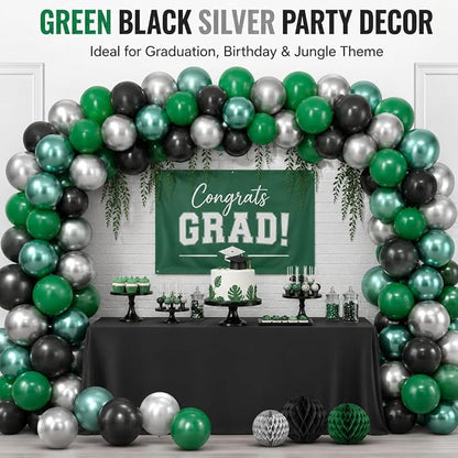 Green Black Balloons Metallic Green Silver Balloons - Image 2