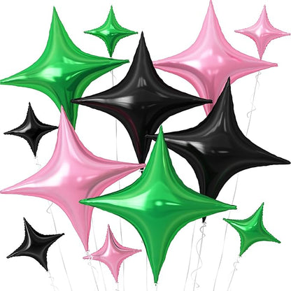 Black Pink Green Balloons, 26Inch and 10Inch Black Green Pink Quadrangle Star by Adorely