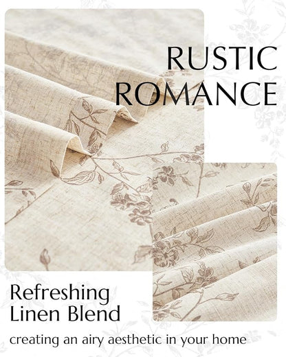 jinchan Taupe Floral Linen Curtains 90 Inch Farmhouse Back Tab 2 Panels | - Image 5
