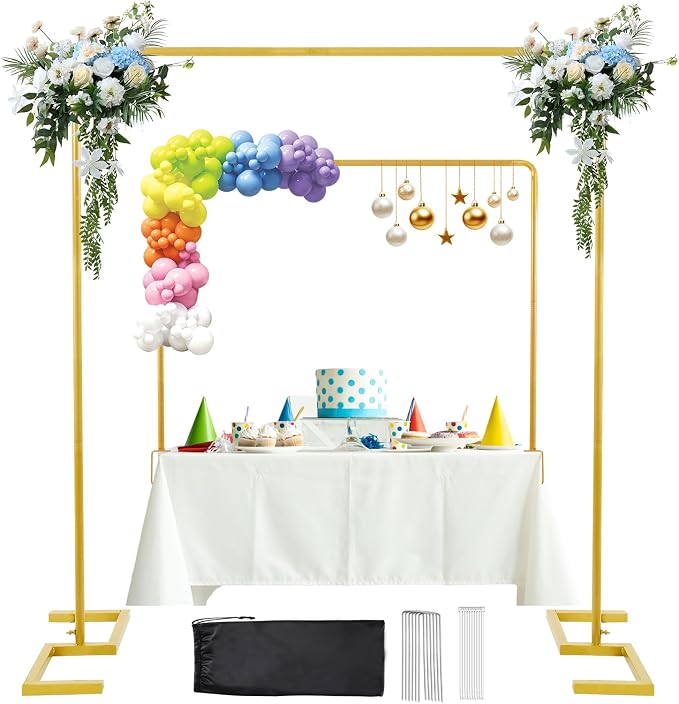 8.2FT x 8FT Square Backdrop Stand Heavy Duty Gold Wedding Arch by ParseBio