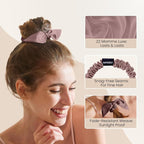 THXSILK 100% Mulberry Silk Bow Scrunchies 3-Pack, 22 Momme Mulberry Silk Hair Ties for Women, Cute Bunny Ear No Damage Ponytail Holders, Fashion Hair Accessories for Girls(S, Purple)
