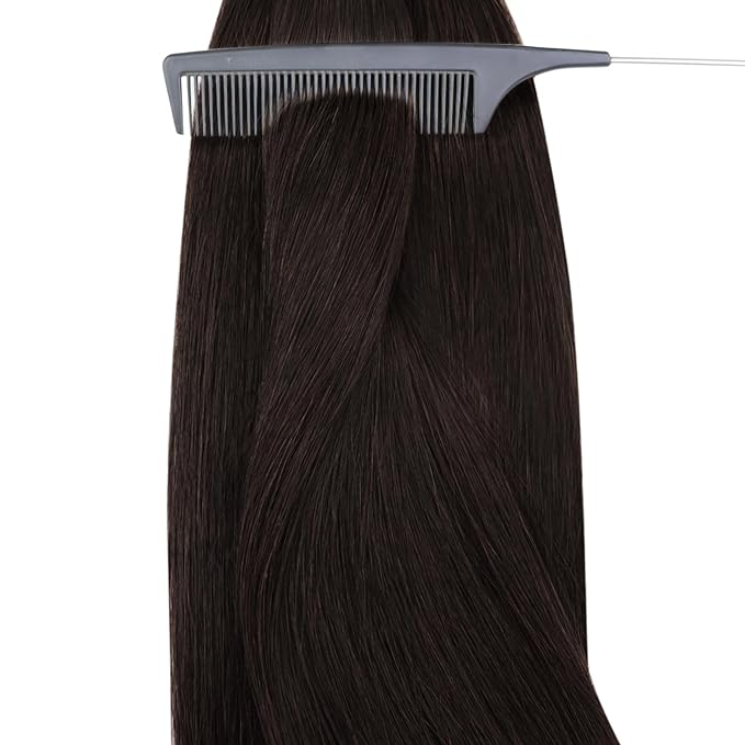 YoungSee Nano Bead Hair Extensions Human Hair Dark Brown Nano Ring Hair Extensions Brown Nano-Tip Extension Human Hair Cold Fusion Hair 1g Nano-Link Hair Extension 24inch 50s 50g for Vacation