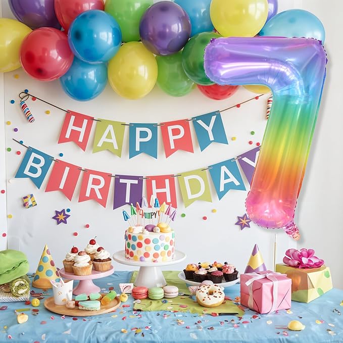7th Birthday Balloons for Girls, Large Helium Mylar Colorful Multicolor 7 - Image 6