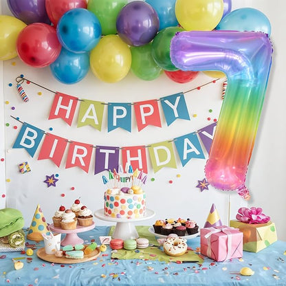 7th Birthday Balloons for Girls, Large Helium Mylar Colorful Multicolor 7 - Image 6