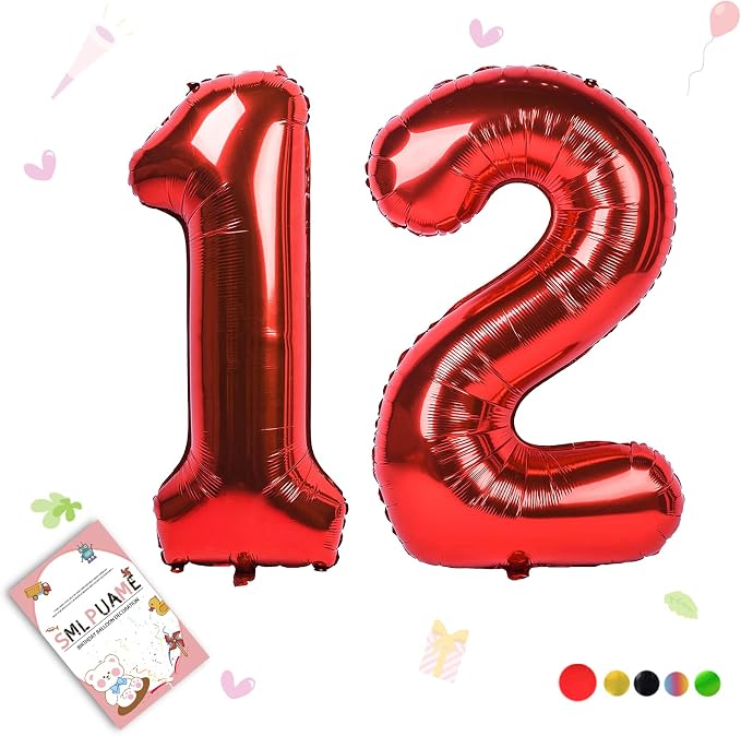 40 inch Number Balloon 0-9 Red Large Number 12 Balloons, Digital Balloons by Smlpuame