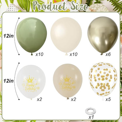 Sage Green Sand White Gold Birthday Balloons, 12 Inch Olive Green Cream Beige - Image 2