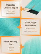 DOORES Human Hair Extensions, Teal Green Tape, Straight, 25g 10pcs 16 Inch