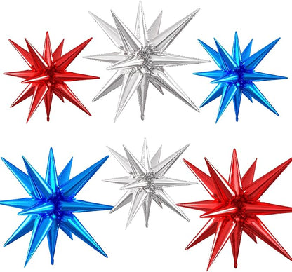 Red Blue Silver Star Balloons, 22/27 Inch Blue and Red Silver Star Shaped by Paready