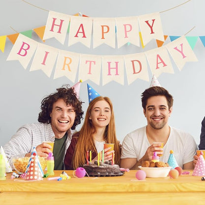 Doumeny Happy Birthday Burlap Banner Boho Birthday Garland Bunting Ombre Pink - Image 7