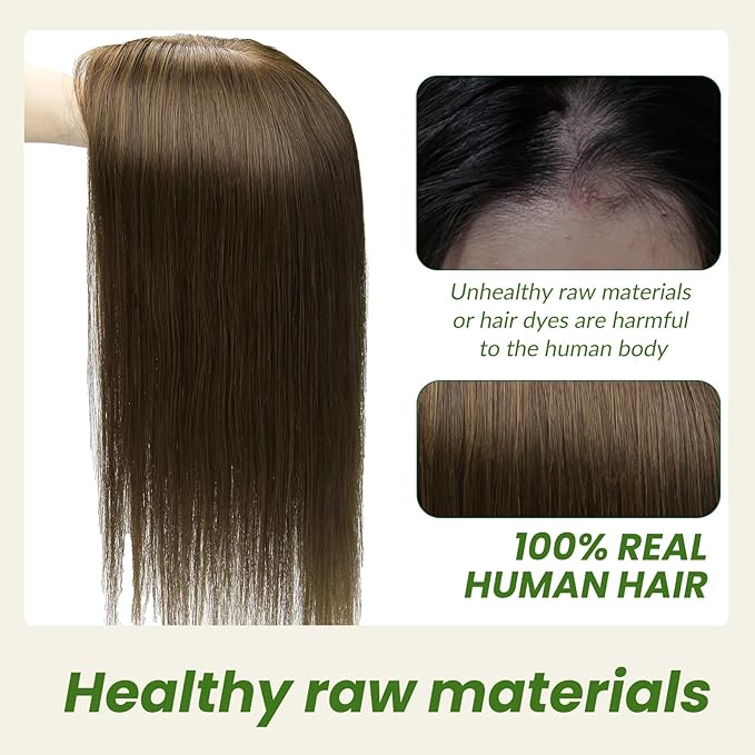 HAIR Real Human Hair Toppers for Women 150 Density 6x7inch 75 grams 16 inch medium dark brown for Women with Thinning Crown (#4 16inch)