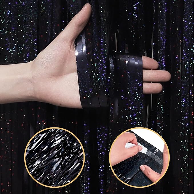5 Pack Black Foil Curtain Backdrop 3.2ft x 9.8ft Metallic Tinsel Foil Fringe - Image 4