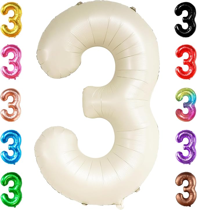 KatchOn Cream White Number 3 Balloon Neutral 40 Inch | Three Balloon, 3 Balloon by KatchOn