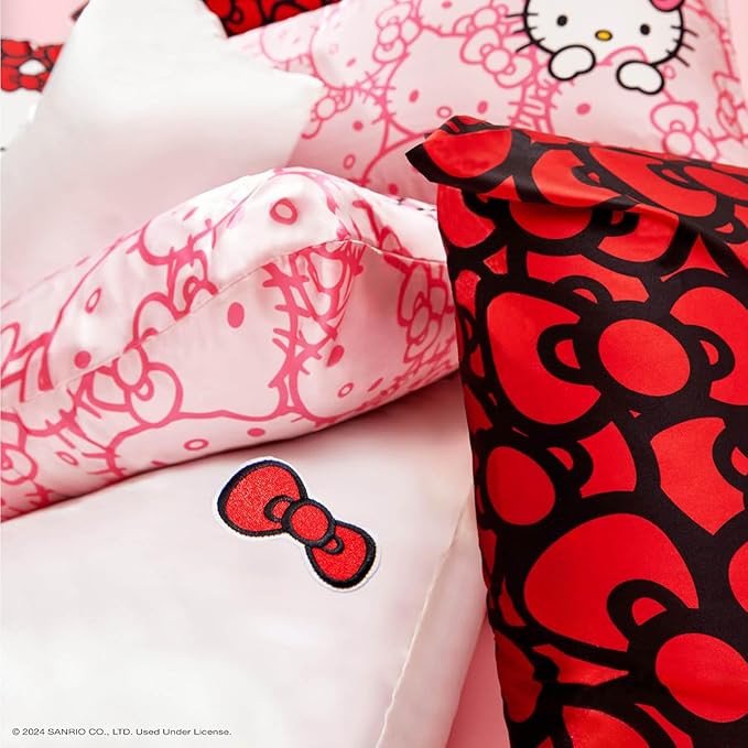 Kitsch x Hello Kitty Pillow Case Ivory – Toddler Bed Time Satin Pillowcase with Zipper – Soft Cooling Pillow Cover for Hair & Skin – Better Than Silk Pillowcase – King Size 19x36
