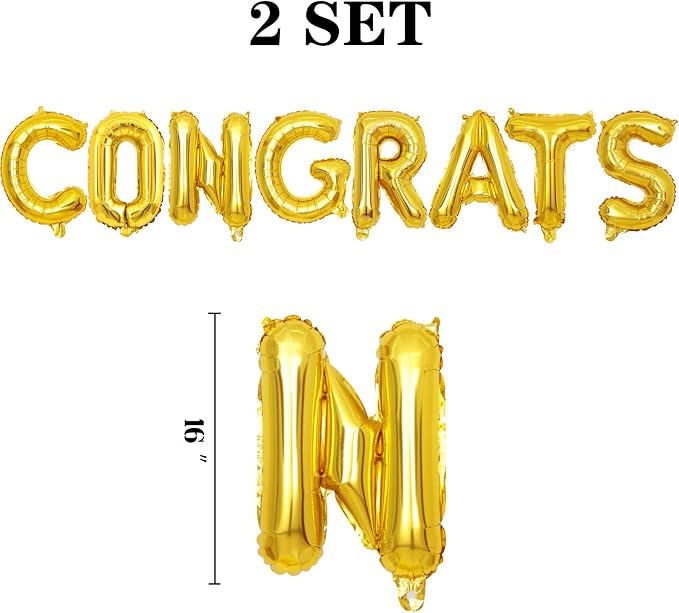 2 Set 16Pcs Gold Congrats Letter Balloons 16in Balloon Foil Letter Decorations - Image 2