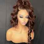 5x5 SKINLIKE HD Lace Closure Wigs Human Hair, Chocolate Brown Lace Front Wig With Baby Hair, Loose Wave Pre-Plucked Bleached Knots 250% Density HD Lace Closure Wigs 18 Inch