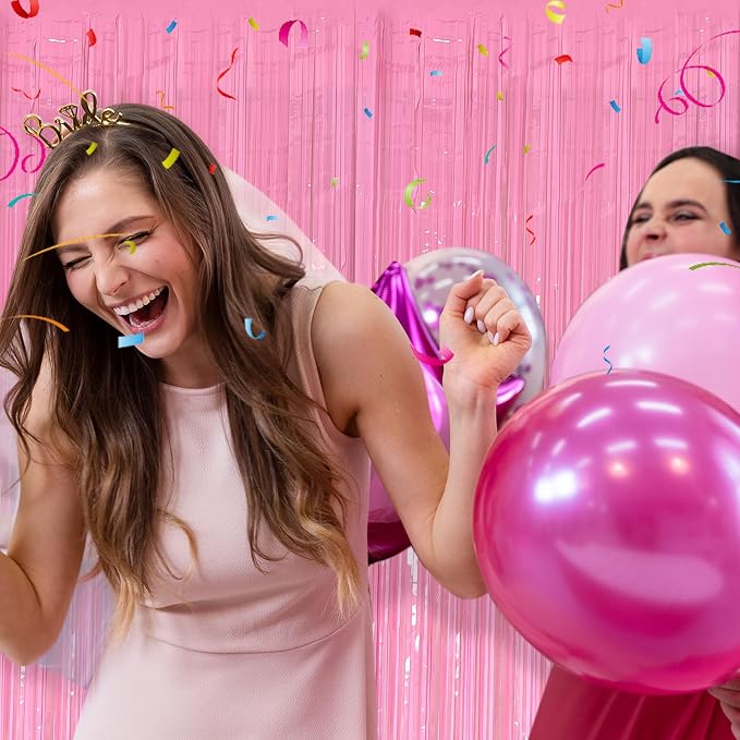 5 Pack Foil Curtain Pink Backdrop Streamers Metallic Tinsel Fringe Curtains - Image 2