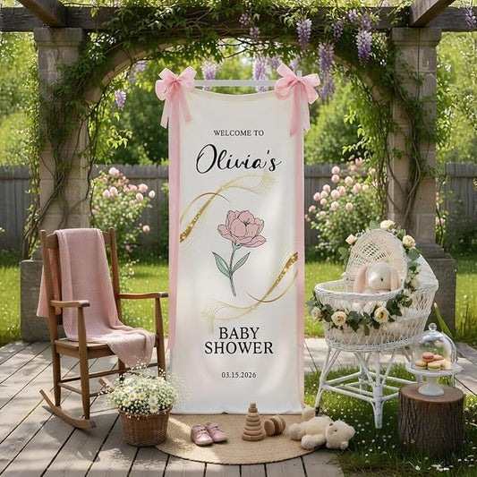 Personalized Floral Baby Shower Welcome Banner, Custom Fabric Backdrop Sign by Custom