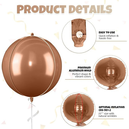 Cream Brown Balloons Foil, 22 Inch Round Ball Baloons - Image 6
