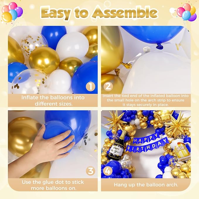Royal Blue Gold Birthday Party Decorations 153pcs - Image 3