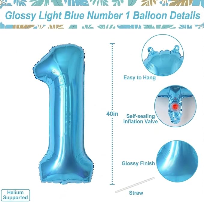 Light Blue Number 1 Balloon 40 Inch, Foil Numeral - Image 4