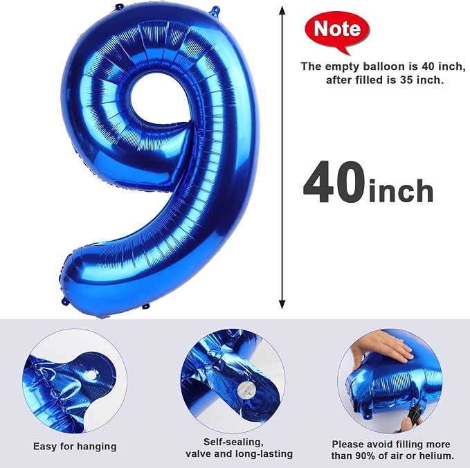 9 Balloon Numbers Party Decorations, 40In Dark Blue Balloons - Image 6