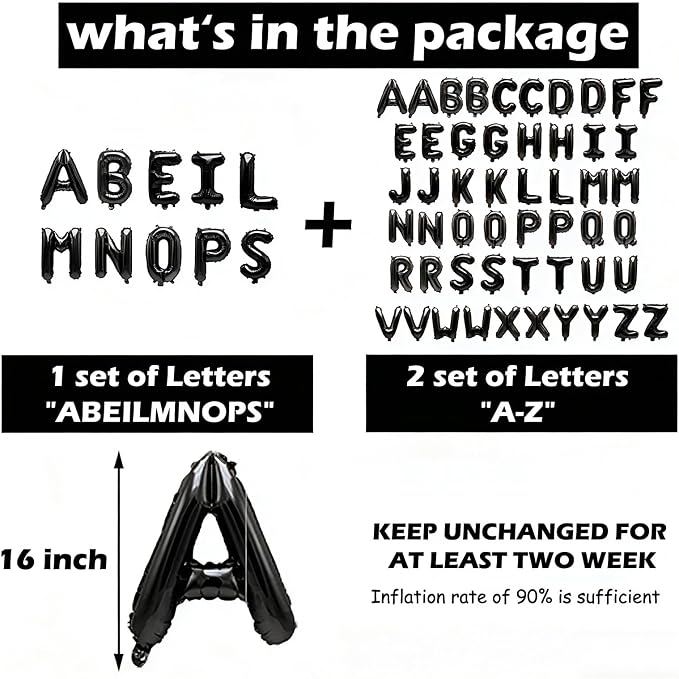 62 Pcs Black Letter Balloons, Custom 2 Set A-Z Set - Image 3