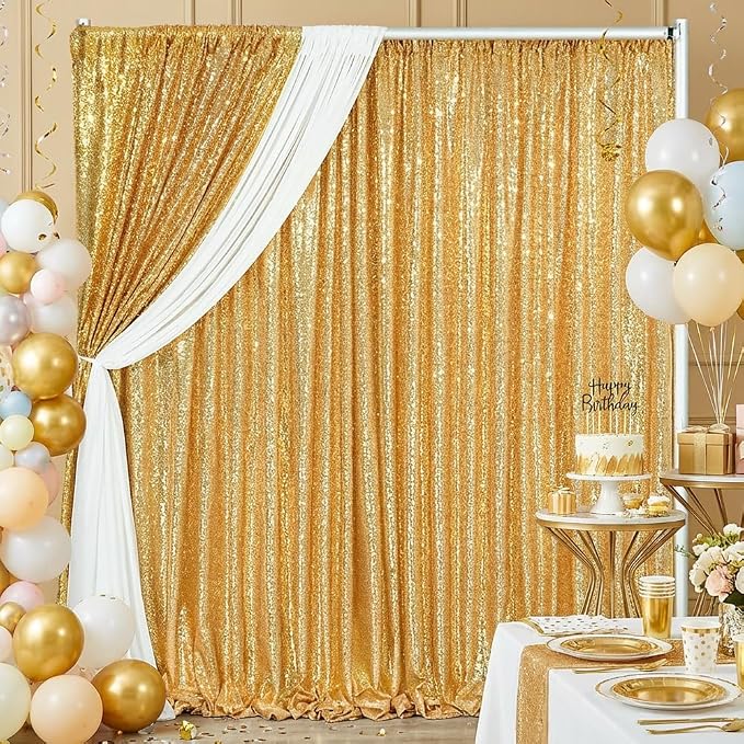 Gold Sequin Backdrop Curtains 2 Pcs 5ftx8ft Sparkle Backdrop Drapes | Glitter - Image 5