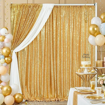 Gold Sequin Backdrop Curtains 2 Pcs 5ftx8ft Sparkle Backdrop Drapes | Glitter - Image 5