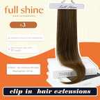 Full Shine Seamless Hair Extensions Clip in Brown Clip in Hair Extensions Medium Brown Human Hair Clip ins PU Weft Long Hair Add Volume 20 Inch 8 PCS 120 G
