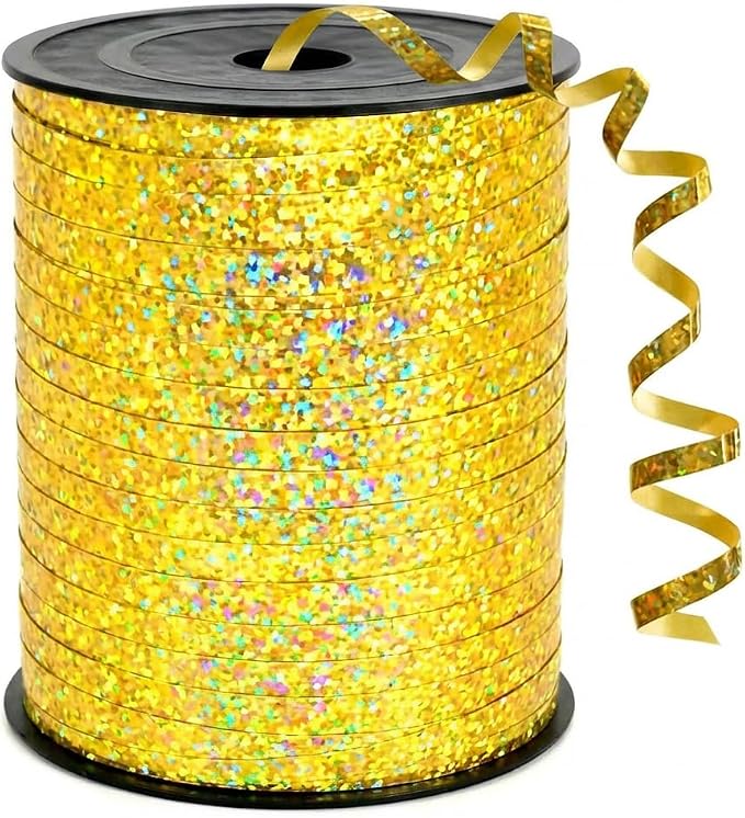 500 Yards Curling Crimped Ribbon Gold Balloon String Shiny Metallic Roll by Unknown