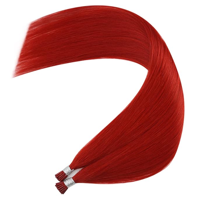 YoungSee Red I Tip Hair Extensions 18 Inch I Tips Hair Extensions Real Human Hair Colored Itip Extension Red 30s 25g Color Hair-Extension for Women Girls Cosplay