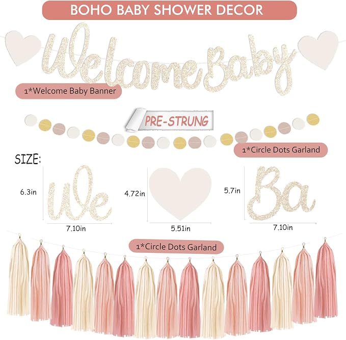 Dusty Pink Boho Baby Shower Party-Decorations Beige Champagne Girl Welcome Baby - Image 2