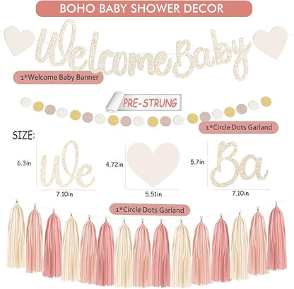 Dusty Pink Boho Baby Shower Party-Decorations Beige Champagne Girl Welcome Baby - Image 2