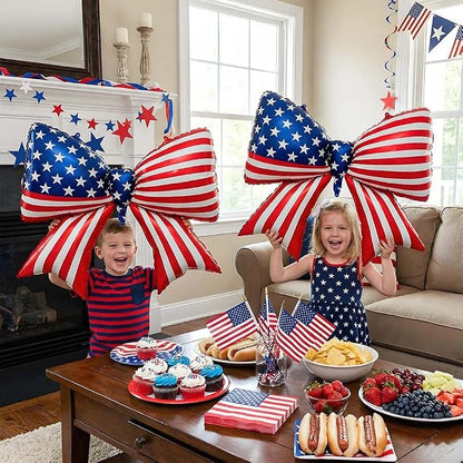 4 PCS Patriotic Bow Foil Balloons, 38 Inch Large American Flag Balloons - Image 5