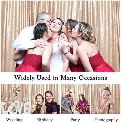 ShinyBeauty Champagne Backdrop Curtains 2 Pieces Sequin Photograph Backdrops - Image 6