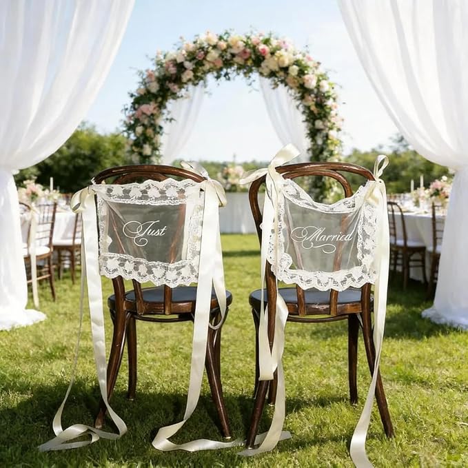 Personalized Lace Sheer Wedding Chair Signs Set of 2, Custom Name or Just by Raipile